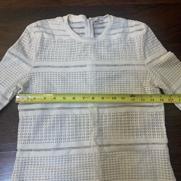 Tibi white long sleeve eyelete crewneck blouse size 0 - Picture 9 of 11